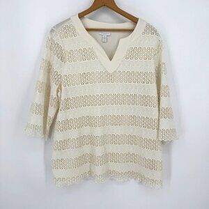 Charter Club Ivory Crochet Lace Blouse Top Womens Size 3x V Neck Vintage Stretch